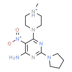 ChemSpider 2D Image | 4-[6-Amino-5-nitro-2-(1-pyrrolidinyl)-4-pyrimidinyl]-1-methylpiperazin-1-ium | C13H22N7O2
