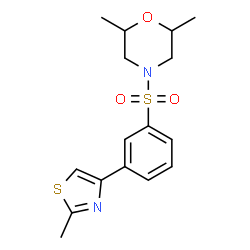 ChemSpider 2D Image | 2,6-Dimethyl-4-{[3-(2-methyl-1,3-thiazol-4-yl)phenyl]sulfonyl}morpholine | C16H20N2O3S2
