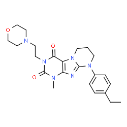 ChemSpider 2D Image | 9-(4-Ethylphenyl)-1-methyl-3-[2-(4-morpholinyl)ethyl]-6,7,8,9-tetrahydropyrimido[2,1-f]purine-2,4(1H,3H)-dione | C23H30N6O3