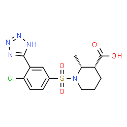ChemSpider 2D Image | (2R,3R)-1-{[4-Chloro-3-(1H-tetrazol-5-yl)phenyl]sulfonyl}-2-methyl-3-piperidinecarboxylic acid | C14H16ClN5O4S