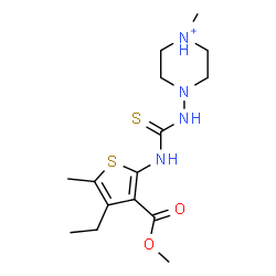 ChemSpider 2D Image | 4-({[4-Ethyl-3-(methoxycarbonyl)-5-methyl-2-thienyl]carbamothioyl}amino)-1-methylpiperazin-1-ium | C15H25N4O2S2