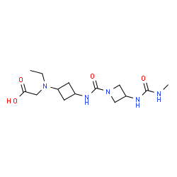 ChemSpider 2D Image | N-Ethyl-N-{3-[({3-[(methylcarbamoyl)amino]-1-azetidinyl}carbonyl)amino]cyclobutyl}glycine | C14H25N5O4
