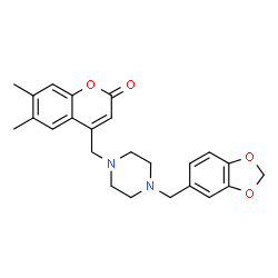 ChemSpider 2D Image | 4-{[4-(1,3-Benzodioxol-5-ylmethyl)-1-piperazinyl]methyl}-6,7-dimethyl-2H-chromen-2-one | C24H26N2O4