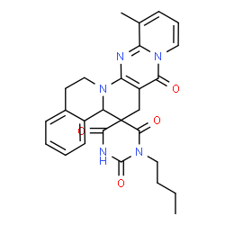 ChemSpider 2D Image | spiro[6H,7H-benzo[a]pyrido[1',2':1,2]pyrimido[4,5-f]quinolizine-5(15H),5'(4'H)-pyrimidine]-4',6',7(1'H)-trione, 1'-butyl-4b,16-dihydro-2'-hydroxy-12-methyl- | C27H27N5O4