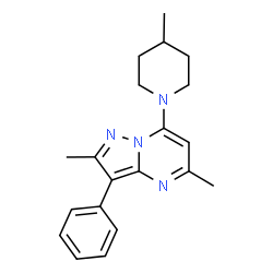 ChemSpider 2D Image | 2,5-Dimethyl-7-(4-methyl-1-piperidinyl)-3-phenylpyrazolo[1,5-a]pyrimidine | C20H24N4