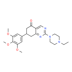ChemSpider 2D Image | 2-(4-Ethyl-1-piperazinyl)-7-(3,4,5-trimethoxyphenyl)-7,8-dihydro-5(6H)-quinazolinone | C23H30N4O4