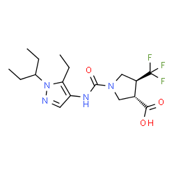 ChemSpider 2D Image | (3S,4S)-1-{[5-Ethyl-1-(3-pentanyl)-1H-pyrazol-4-yl]carbamoyl}-4-(trifluoromethyl)-3-pyrrolidinecarboxylic acid | C17H25F3N4O3