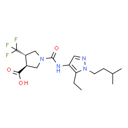 ChemSpider 2D Image | (3S,4S)-1-{[5-Ethyl-1-(3-methylbutyl)-1H-pyrazol-4-yl]carbamoyl}-4-(trifluoromethyl)-3-pyrrolidinecarboxylic acid | C17H25F3N4O3