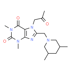 ChemSpider 2D Image | 8-[(3,5-Dimethyl-1-piperidinyl)methyl]-1,3-dimethyl-7-(2-oxopropyl)-3,7-dihydro-1H-purine-2,6-dione | C18H27N5O3