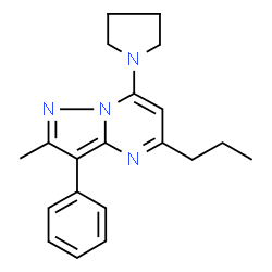 ChemSpider 2D Image | 2-Methyl-3-phenyl-5-propyl-7-(1-pyrrolidinyl)pyrazolo[1,5-a]pyrimidine | C20H24N4