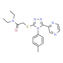 ChemSpider 2D Image | N,N-Diethyl-2-{[4-(4-methylphenyl)-5-(2-pyrazinyl)-4H-1,2,4-triazol-3-yl]sulfanyl}acetamide | C19H22N6OS
