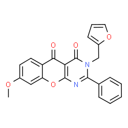 ChemSpider 2D Image | 3-(2-Furylmethyl)-8-methoxy-2-phenyl-4H-chromeno[2,3-d]pyrimidine-4,5(3H)-dione | C23H16N2O5