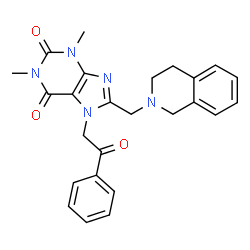 ChemSpider 2D Image | 8-(3,4-Dihydro-2(1H)-isoquinolinylmethyl)-1,3-dimethyl-7-(2-oxo-2-phenylethyl)-3,7-dihydro-1H-purine-2,6-dione | C25H25N5O3