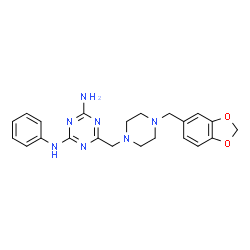 ChemSpider 2D Image | 6-{[4-(1,3-Benzodioxol-5-ylmethyl)-1-piperazinyl]methyl}-N-phenyl-1,3,5-triazine-2,4-diamine | C22H25N7O2
