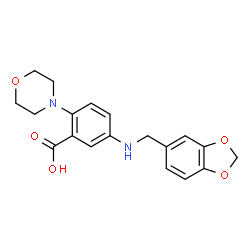 ChemSpider 2D Image | 5-[(1,3-Benzodioxol-5-ylmethyl)amino]-2-(4-morpholinyl)benzoic acid | C19H20N2O5
