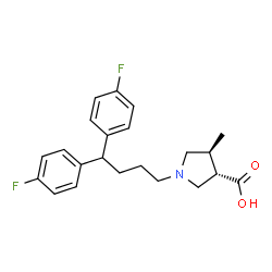 ChemSpider 2D Image | (3S,4S)-1-[4,4-Bis(4-fluorophenyl)butyl]-4-methyl-3-pyrrolidinecarboxylic acid | C22H25F2NO2