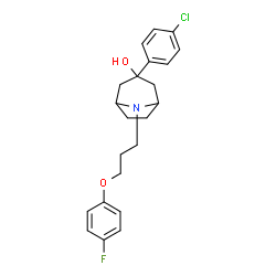 ChemSpider 2D Image | 3-(4-Chlorophenyl)-8-[3-(4-fluorophenoxy)propyl]-8-azabicyclo[3.2.1]octan-3-ol | C22H25ClFNO2
