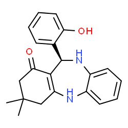ChemSpider 2D Image | (11R)-11-(2-Hydroxyphenyl)-3,3-dimethyl-2,3,4,5,10,11-hexahydro-1H-dibenzo[b,e][1,4]diazepin-1-one | C21H22N2O2