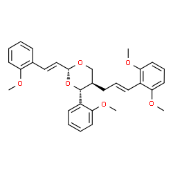 ChemSpider 2D Image | (2R,4R,5R)-5-[(2E)-3-(2,6-Dimethoxyphenyl)-2-propen-1-yl]-4-(2-methoxyphenyl)-2-[(E)-2-(2-methoxyphenyl)vinyl]-1,3-dioxane | C31H34O6