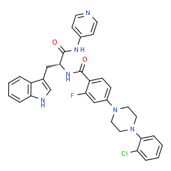 ChemSpider 2D Image | Nalpha-{4-[4-(2-Chlorophenyl)-1-piperazinyl]-2-fluorobenzoyl}-N-4-pyridinyl-D-tryptophanamide | C33H30ClFN6O2