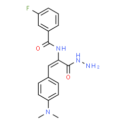 ChemSpider 2D Image | N-{(1E)-1-[4-(Dimethylamino)phenyl]-3-hydrazino-3-oxo-1-propen-2-yl}-3-fluorobenzamide | C18H19FN4O2