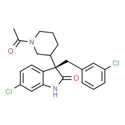 ChemSpider 2D Image | (3S)-3-(1-Acetyl-3-piperidinyl)-6-chloro-3-(3-chlorobenzyl)-1,3-dihydro-2H-indol-2-one | C22H22Cl2N2O2