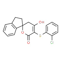 ChemSpider 2D Image | 5'-[(2-Chlorophenyl)sulfanyl]-4'-hydroxy-2,3-dihydrospiro[indene-1,2'-pyran]-6'(3'H)-one | C19H15ClO3S