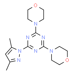 ChemSpider 2D Image | 2-(3,5-Dimethyl-pyrazol-1-yl)-4,6-di-morpholin-4-yl-[1,3,5]triazine | C16H23N7O2