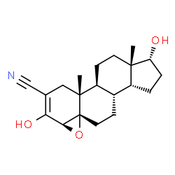 ChemSpider 2D Image | (4beta,5alpha,14beta,17alpha)-3,17-Dihydroxy-4,5-epoxyandrost-2-ene-2-carbonitrile | C20H27NO3