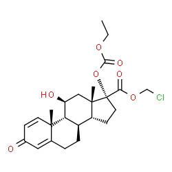 ChemSpider 2D Image | Chloromethyl (8alpha,9beta,11beta,14beta,17alpha)-17-[(ethoxycarbonyl)oxy]-11-hydroxy-3-oxoandrosta-1,4-diene-17-carboxylate | C24H31ClO7