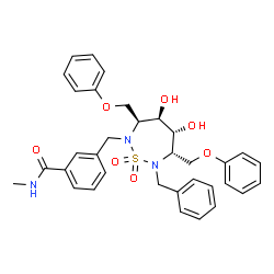 ChemSpider 2D Image | 3-{[(3S,4R,5R,6S)-7-Benzyl-4,5-dihydroxy-1,1-dioxido-3,6-bis(phenoxymethyl)-1,2,7-thiadiazepan-2-yl]methyl}-N-methylbenzamide | C34H37N3O7S