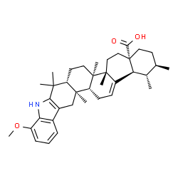 ChemSpider 2D Image | (1S,2R,4aS,6aS,6bR,8aR,15aR,15bR,17bS)-11-Methoxy-1,2,6a,6b,9,9,15a-heptamethyl-1,2,3,4,5,6,6a,6b,7,8,8a,9,10,15,15a,15b,16,17b-octadecahydro-4aH-chryseno[2,1-b]carbazole-4a-carboxylic acid | C37H51NO3