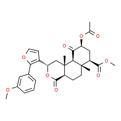 ChemSpider 2D Image | Methyl (2S,4aR,6aR,7R,9S,10aS,10bR)-9-acetoxy-2-[2-(3-methoxyphenyl)-3-furyl]-6a,10b-dimethyl-4,10-dioxododecahydro-2H-benzo[f]isochromene-7-carboxylate | C30H34O9