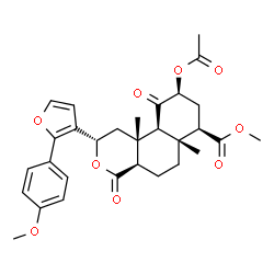 ChemSpider 2D Image | Methyl (2S,4aR,6aR,7R,9S,10aS,10bR)-9-acetoxy-2-[2-(4-methoxyphenyl)-3-furyl]-6a,10b-dimethyl-4,10-dioxododecahydro-2H-benzo[f]isochromene-7-carboxylate | C30H34O9