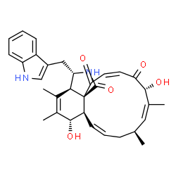 ChemSpider 2D Image | (3S,3aR,6S,6aR,7Z,10S,11Z,13R,15Z,17aR)-6,13-Dihydroxy-3-(1H-indol-3-ylmethyl)-4,5,10,12-tetramethyl-2,3,3a,6,6a,9,10,13-octahydro-1H-cyclotrideca[d]isoindole-1,14,17-trione | C32H36N2O5