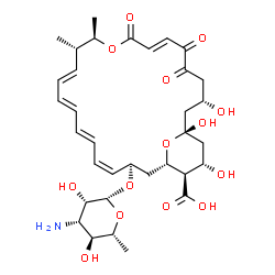 ChemSpider 2D Image | (1R,3S,7E,11R,12S,13E,15E,17E,19Z,21R,23S,24R,25S)-21-[(3-Amino-3,6-dideoxy-beta-D-mannopyranosyl)oxy]-1,3,25-trihydroxy-11,12-dimethyl-5,6,9-trioxo-10,27-dioxabicyclo[21.3.1]heptacosa-7,13,15,17,19-p
entaene-24-carboxylic acid | C34H47NO14