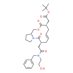 ChemSpider 2D Image | 2-Methyl-2-propanyl [(4S,6E,9R,14aR)-9-{2-[benzyl(2-hydroxyethyl)amino]-2-oxoethyl}-3,10-dioxo-3,4,5,8,9,10,12,13,14,14a-decahydro-1H-pyrrolo[2,1-c][1,4]oxazacyclododecin-4-yl]acetate | C30H42N2O7