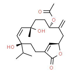 ChemSpider 2D Image | (4S,5Z,7S,10R,13R)-4,7-Dihydroxy-4-isopropyl-7-methyl-11-methylene-15-oxo-14-oxabicyclo[11.2.1]hexadeca-1(16),5-dien-10-yl acetate | C22H32O6