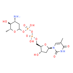 ChemSpider 2D Image | (4R,5S,6R)-4-Amino-5-hydroxy-6-methyltetrahydro-2H-pyran-2-yl [(2R,3S,5R)-3-hydroxy-5-(5-methyl-2,4-dioxo-3,4-dihydro-1(2H)-pyrimidinyl)tetrahydro-2-furanyl]methyl dihydrogen diphosphate (non-preferre
d name) | C16H27N3O13P2