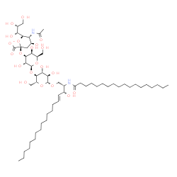 ChemSpider 2D Image | (2S,3R,4E)-3-Hydroxy-2-(stearoylamino)-4-octadecen-1-yl (6R)-5-acetamido-3,5-dideoxy-6-[(1R,2R)-1,2,3-trihydroxypropyl]-beta-L-threo-hex-2-ulopyranonosyl-(2->3)-beta-D-galactopyranosyl-(1->4)-beta-D-g
lucopyranoside | C59H107N2O21