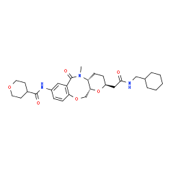 ChemSpider 2D Image | N-[(2S,4aR,12aS)-2-[2-(cyclohexylmethylamino)-2-oxoethyl]-5-methyl-6-oxo-2,3,4,4a,12,12a-hexahydropyrano[2,3-c][1,5]benzoxazocin-8-yl]oxane-4-carboxamide | C29H41N3O6