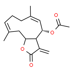 ChemSpider 2D Image | (4S,5Z,9Z)-6,10-Dimethyl-3-methylene-2-oxo-2,3,3a,4,7,8,11,11a-octahydrocyclodeca[b]furan-4-yl acetate | C17H22O4