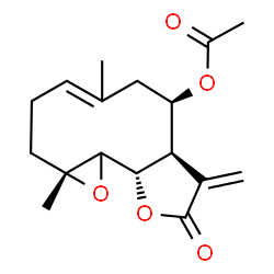 ChemSpider 2D Image | (1aR,7R,7aR,10aS)-1a,5-Dimethyl-8-methylene-9-oxo-1a,2,3,6,7,7a,8,9,10a,10b-decahydrooxireno[9,10]cyclodeca[1,2-b]furan-7-yl acetate | C17H22O5