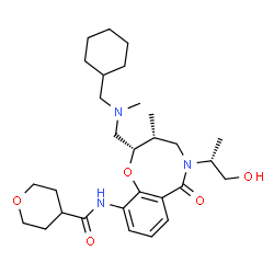 ChemSpider 2D Image | N-[(2S,3R)-2-[[cyclohexylmethyl(methyl)amino]methyl]-5-[(2R)-1-hydroxypropan-2-yl]-3-methyl-6-oxo-3,4-dihydro-2H-1,5-benzoxazocin-10-yl]-4-oxanecarboxamide | C29H45N3O5