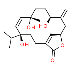 ChemSpider 2D Image | (4S,5Z,7S,10S,13R)-4,7,10-Trihydroxy-4-isopropyl-7-methyl-11-methylene-14-oxabicyclo[11.2.1]hexadeca-1(16),5-dien-15-one | C20H30O5