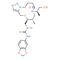 ChemSpider 2D Image | 3-(1,3-benzodioxol-5-yl)-1-[[(8S,9S)-6-[(2R)-1-hydroxypropan-2-yl]-8-methyl-5-oxo-10-oxa-1,6,14,15-tetrazabicyclo[10.3.0]pentadeca-12,14-dien-9-yl]methyl]-1-methylurea | C24H34N6O6