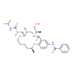 ChemSpider 2D Image | N-[(3S,9R,10R)-12-[(2R)-1-hydroxypropan-2-yl]-3,10-dimethyl-9-[[methyl-[oxo-(propan-2-ylamino)methyl]amino]methyl]-13-oxo-2,8-dioxa-12-azabicyclo[12.4.0]octadeca-1(14),15,17-trien-16-yl]benzamide | C33H48N4O6