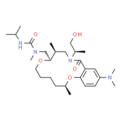 ChemSpider 2D Image | 1-[[(3S,9R,10S)-16-(dimethylamino)-12-[(2R)-1-hydroxypropan-2-yl]-3,10-dimethyl-13-oxo-2,8-dioxa-12-azabicyclo[12.4.0]octadeca-1(14),15,17-trien-9-yl]methyl]-1-methyl-3-propan-2-ylurea | C28H48N4O5