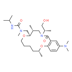 ChemSpider 2D Image | 1-[[(3R,9R,10R)-16-(dimethylamino)-12-[(2S)-1-hydroxypropan-2-yl]-3,10-dimethyl-13-oxo-2,8-dioxa-12-azabicyclo[12.4.0]octadeca-1(14),15,17-trien-9-yl]methyl]-1-methyl-3-propan-2-ylurea | C28H48N4O5