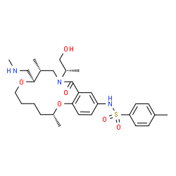 ChemSpider 2D Image | N-[(3R,9R,10R)-12-[(2S)-1-hydroxypropan-2-yl]-3,10-dimethyl-9-(methylaminomethyl)-13-oxo-2,8-dioxa-12-azabicyclo[12.4.0]octadeca-1(14),15,17-trien-16-yl]-4-methylbenzenesulfonamide | C29H43N3O6S